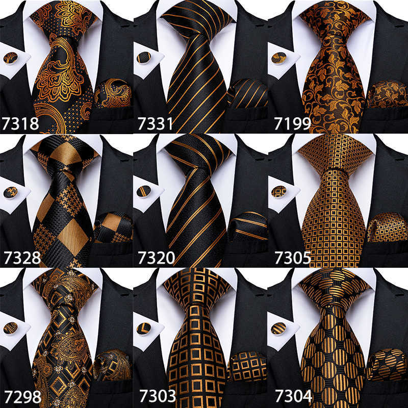 

Neck Ties Gift Men Tie Gold Black Striped Paisley Silk Wedding Tie For Men DiBanGu Design Hanky Cufflink Quality Men Tie Set Dropshipping