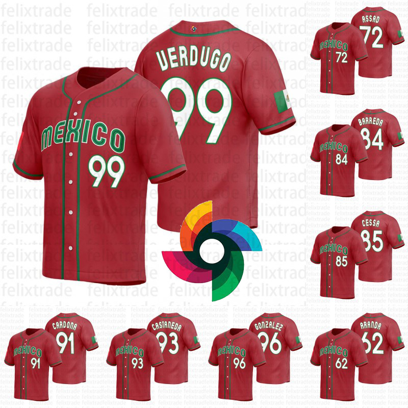 

Mexico 2023 WBC Jersey World Baseball Classic Alex Verdugo Felipe Gonzalez Victor Castaneda Jose Cardona Luis Cessa Manny Barreda Javier Assad Jonathan Aranda, 91 jose cardona