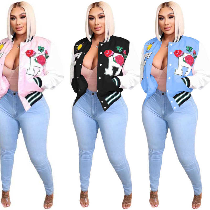 

Designer Women Clothing Fashion Baseball outerwear Positioning Print Press Button Thread clothes 5 color, Brown
