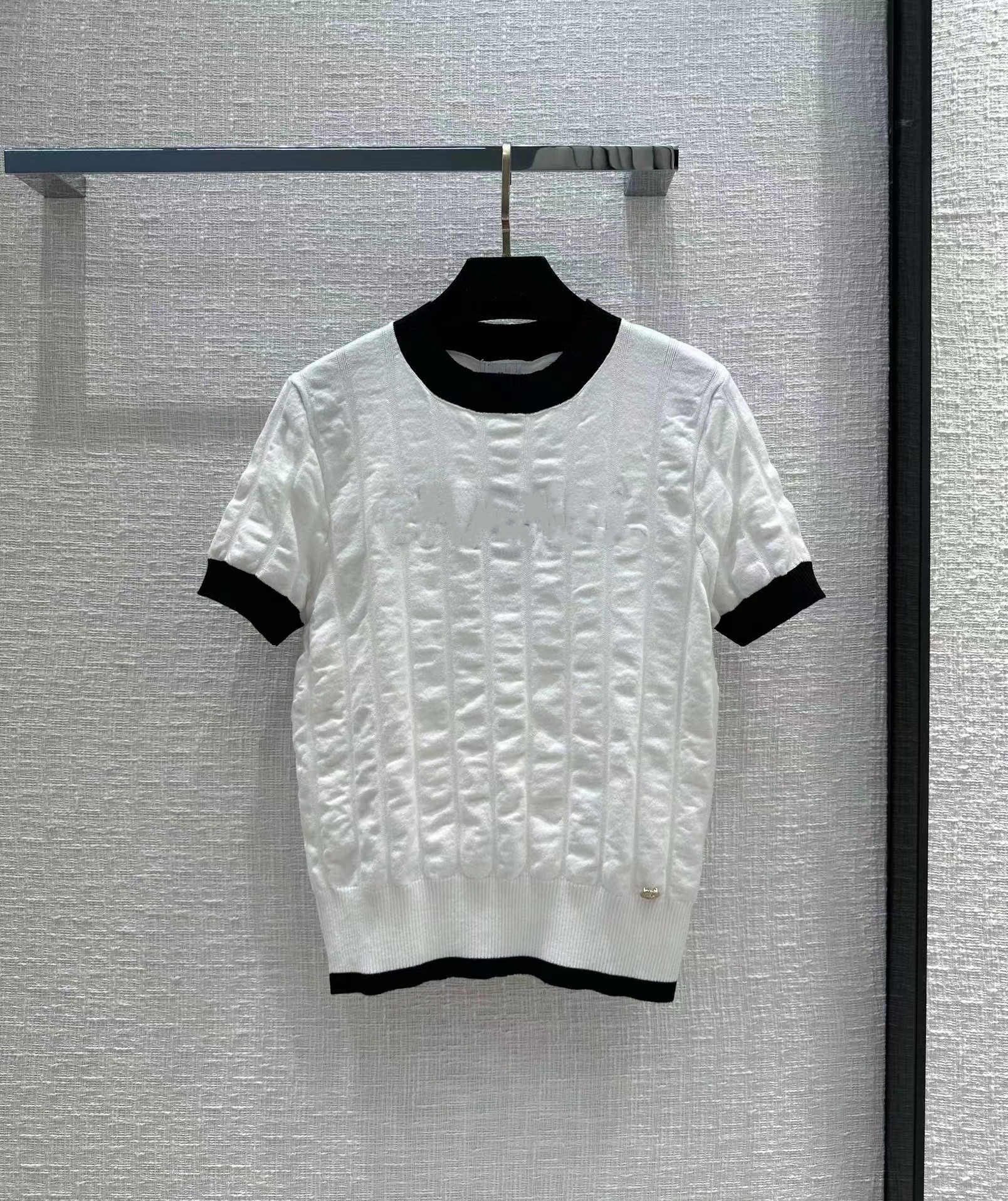 

2023 New Spring Summer Milan Runway Sweater Crew Neck Short Sleeve Women' Sweaters High End Jacquard Pullover Women Designer Sweater 0225-4, White