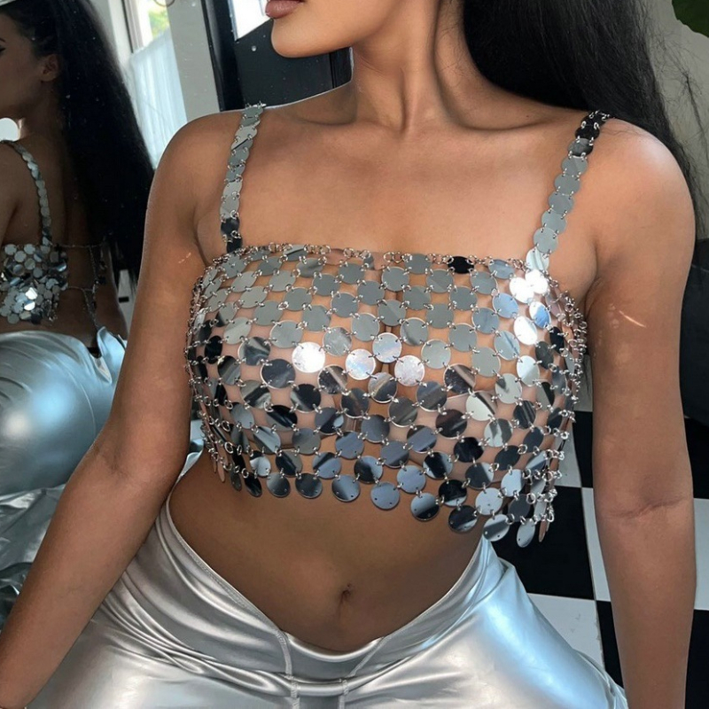 

Women's Tanks Rhinestone Knit Bottoming Shirt Sleeveless Bright Silk Vest Tops for Women F222, Sil