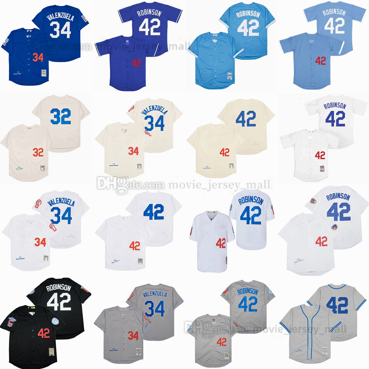 

Vintage Movie College Baseball Wears Jersey 34 Fernando Valenzuela 1981 42 Jackie Robinson 1955 32 Sandy Koufax 1955 Breathable Sport Sale High Quality, Other jerseys. tell me on order