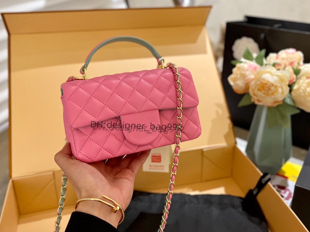 

High quality bag Popular classic square fat chain bag with super good handle Original hardware super brand mini CF with handle