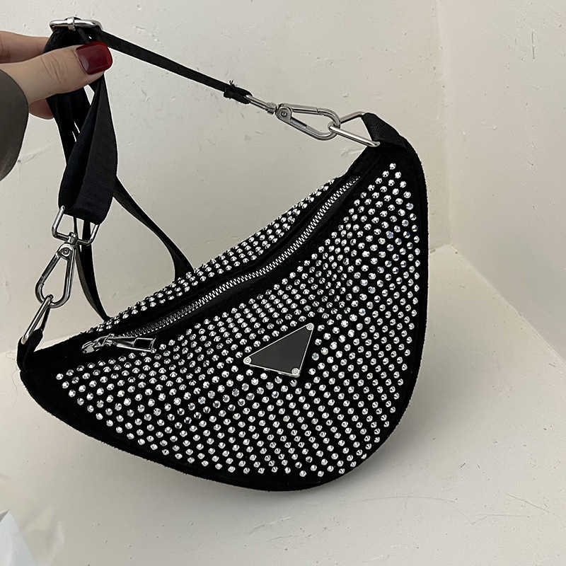 

2023 High quality luxury Rhinestone new texture full armpit flash diamond one shoulder diagonal cross womenHigh, Black8