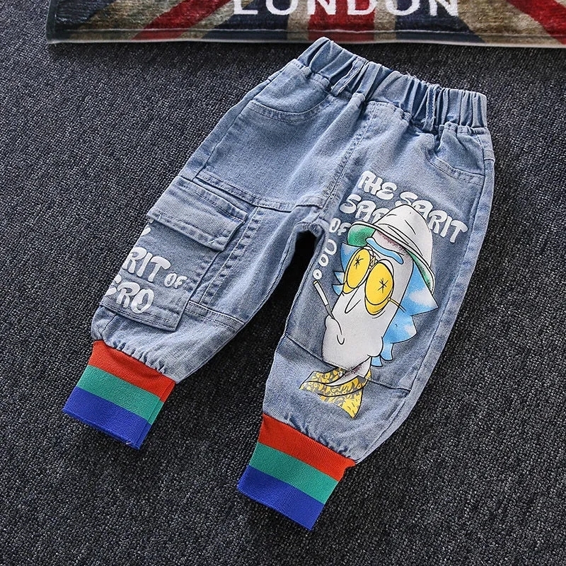 Jeans Kids Boys Pants Spring and Autumn Children s Stretch Print Soft Baby Trousers 0 2 4 6 Y 230224