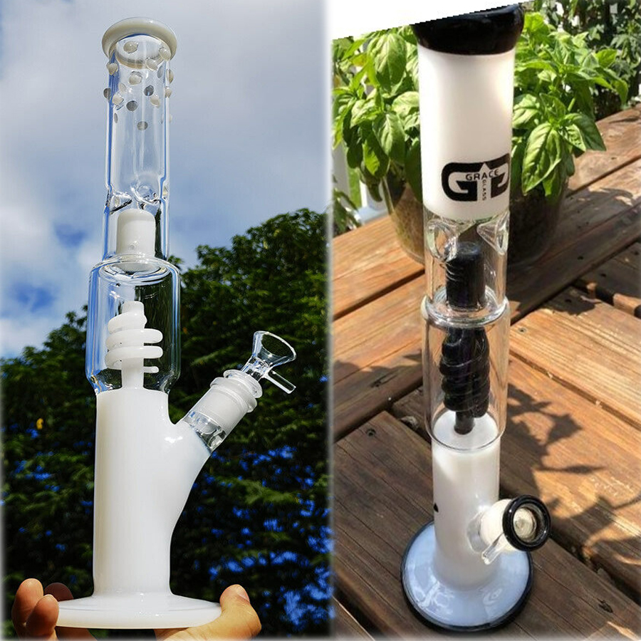 

Tall Straight Tube Glass Bong Hookahs GB spiral percolator coil glass oil rig water pipes Dab Rigs with 14mm joint