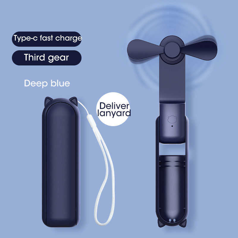 

Electric Fans Handheld Folding Mini Fan USB Charging Fan Cooling Electric Fan 3 Speed Powerful Outdoor Travel Portable Small Fan Power Bank