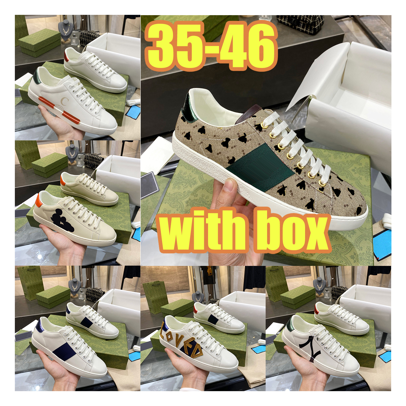 

Designer Casual Shoes ACE Sneakers White Leather Shoes Women Men Patchwork Embroidery Tiger Bee Snake Red Green Striped Sneakers Size 35-45, 21