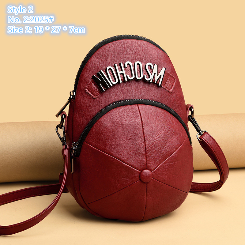 

Factory wholesale ladies shoulder bags 2 cool personality rivet backpack street trend contrast leather handbag multifunctional hat fashion bag, Green-025#-style 2