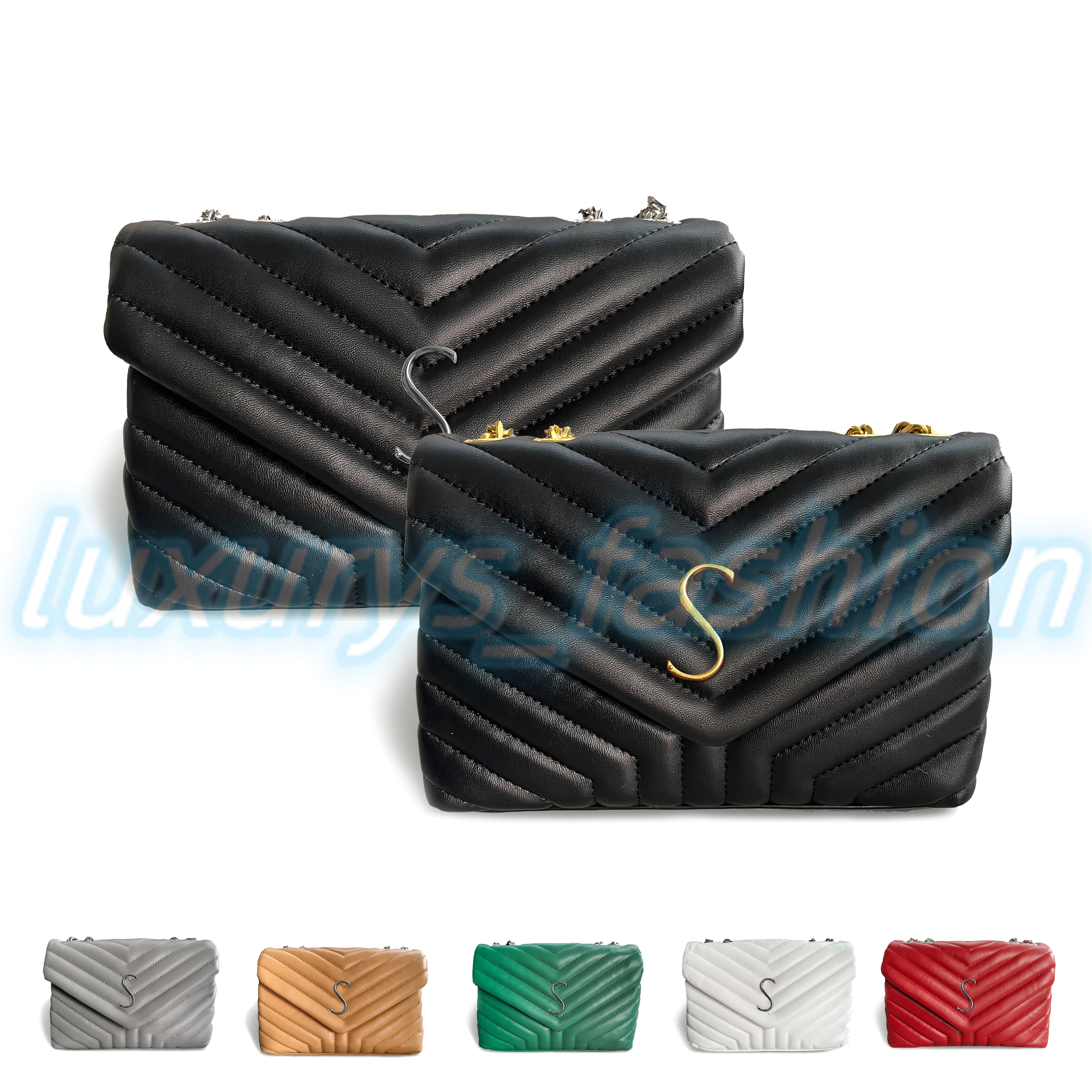 

Metal chain luxury designer Large Shape Classic LOULOU Quilted Shoulder satchel bags Handbag Womens Mens fashion Clutch genuine leather purse tote Crossbody Bag, Red gold