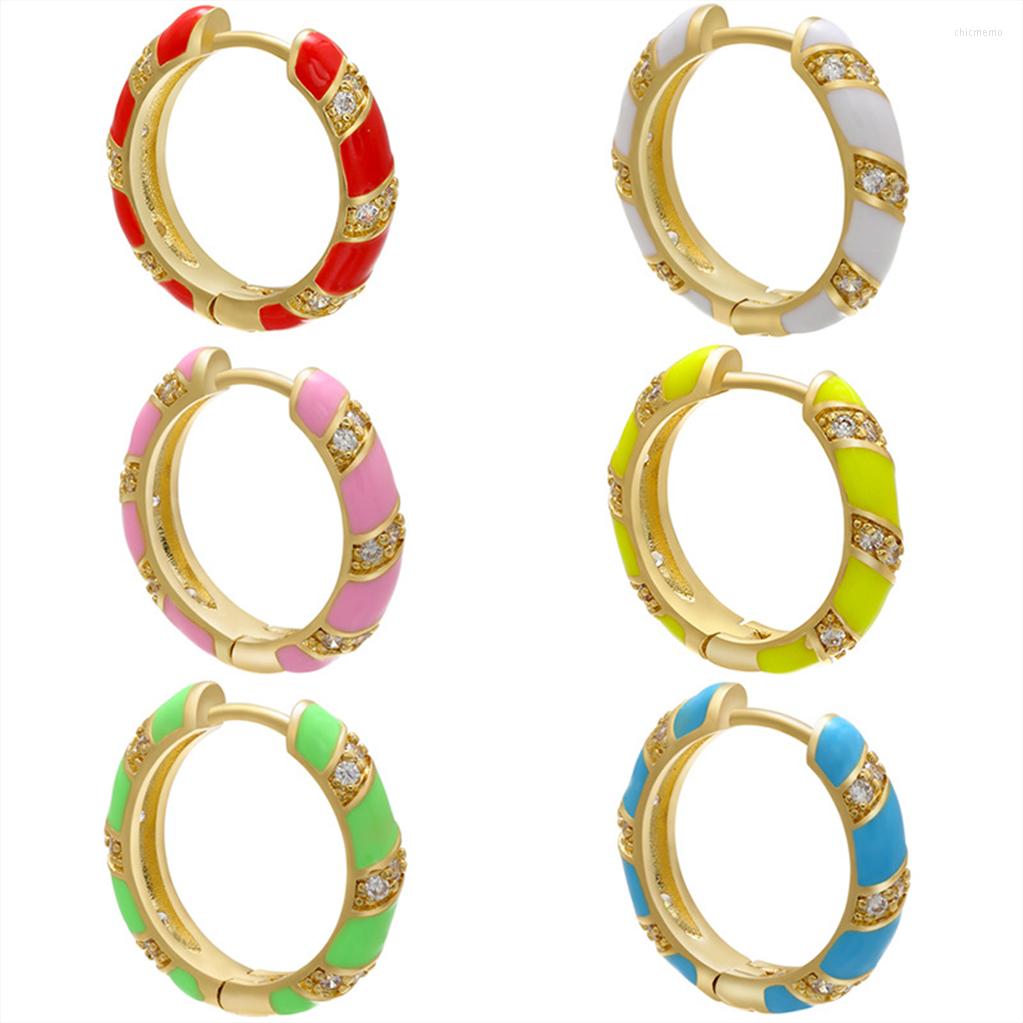 

Hoop Earrings Colorful Pierced For Women Enamel Lacquer Craft Micro-Paved Zircon Brass Jewelry Accessories Round Ear Ring 1 Pair