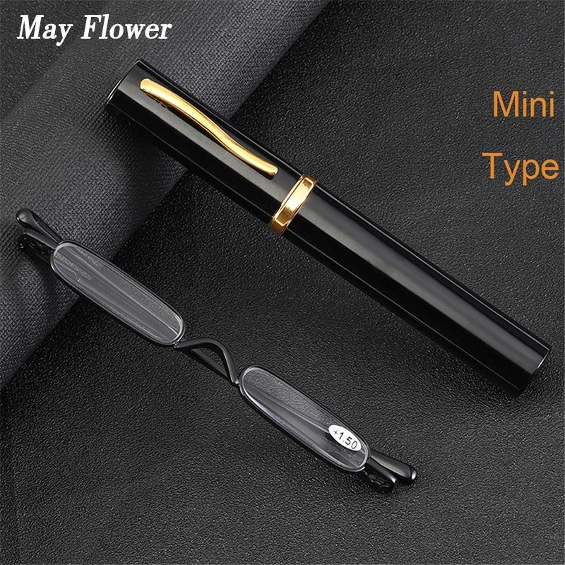 

Sunglasses Mini Portable Reading Glasses Small Frame Metal Presbyopic Eyewear Ultra-light Eyeglasses With Pen Tube Case Unisex 2