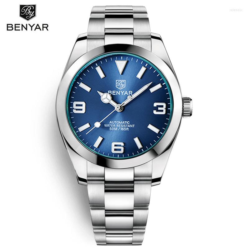 

Wristwatches BENYAR Top Brand Men Mechanical Watch Stainless Steel Waterproof Sports Watches Business Relogio Masculino, White