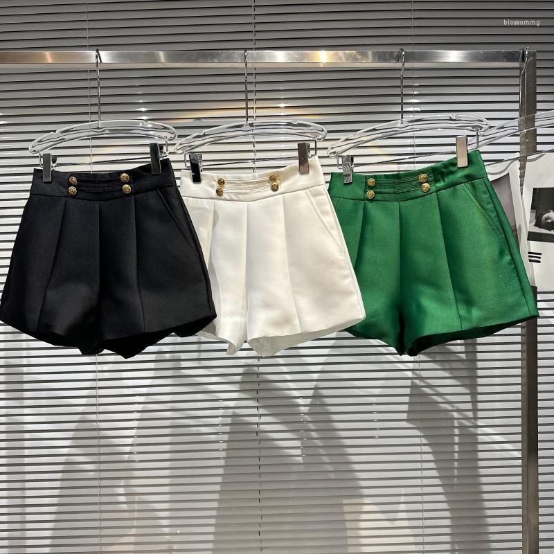 

Women' Shorts PREPOMP 2023 Spring Arrival Vintage Metal Buttons High Waist Women GH214, Black
