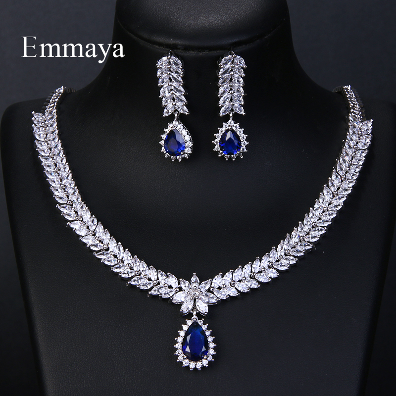 

Wedding Jewelry Sets Emmaya Luxury AAA Cubic Zircon 4 Colors Water Drop Earrings Necklace For Women Bridal Party Accessories 230225