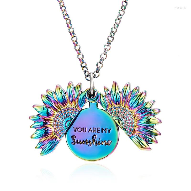 

Pendant Necklaces 1PC Bohemian Fashion Sunflower Necklace Blue Color Engraved YOU ARE MY SUNSHINE Metal Chain Choker Jewelry Wholesale