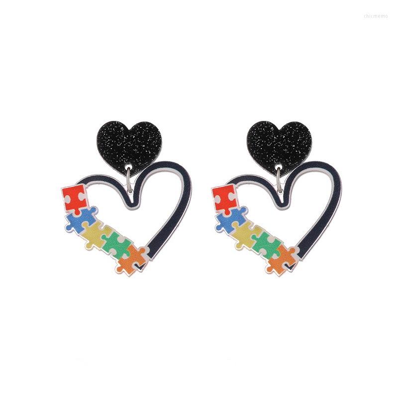 

Stud Earrings Acrylic Puzzle Heart Women Man Fashion Earring