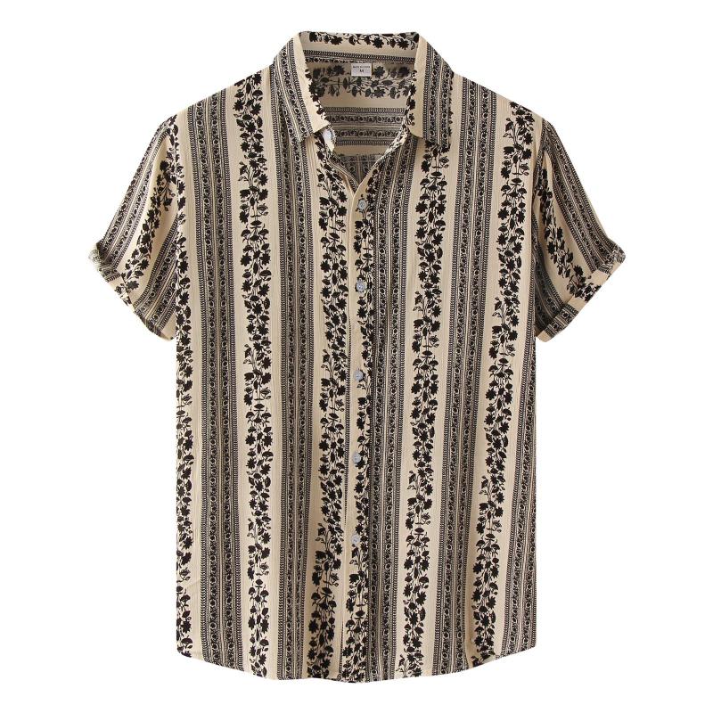 

Men's Casual Shirts 2023 Stripe Shirt Men Blouse Streetwear Formal Social Dress Camisas Hombre Mens Ethnic Printed Chemise Homme, Khaki