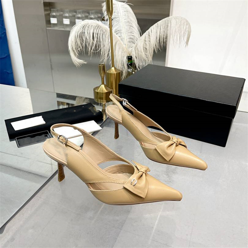 

Fashion Dress Shoes 2023 Channel Women Leather High Heel Metal Buckle Letter Logo Wedding Party Business Casual Flat Shoes 04-01