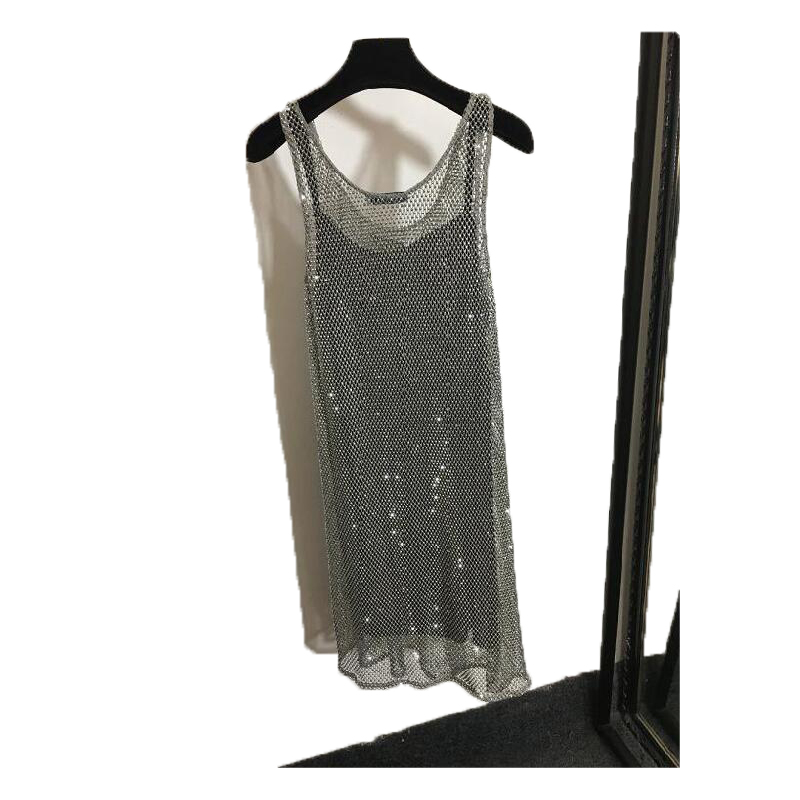 

AAA Fashions PA Women Shiny Rhinestone Dress Sexy Crop Top Vest Fashion Denim Bra Tops Sleeveless Sling Vests Woman Dresses Size -L, Silver