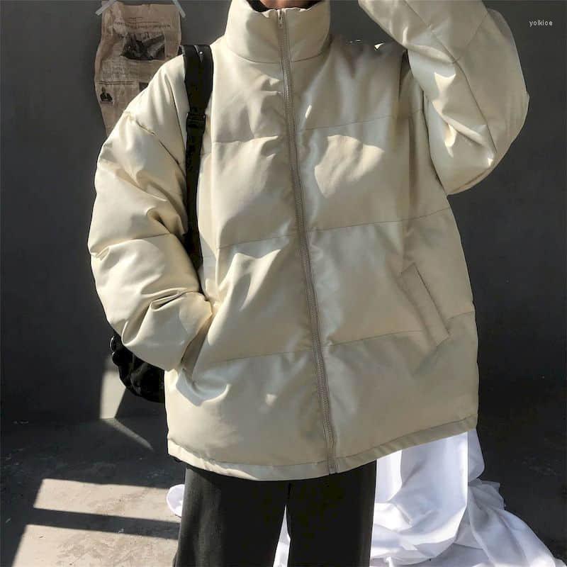 

Men's Down Autumn Winter Casual Men Coat Ins Style Solid Stand Collar Open Stich Loose Jacket Male Tops Clothing, Beige