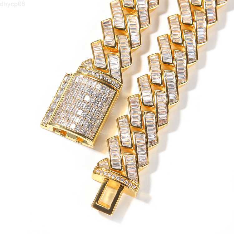 

Hotsale New Product S925 Silver 12mm Width Cuban Link Chain With 5A Baguettes CZ Diamond Cuban Necklace