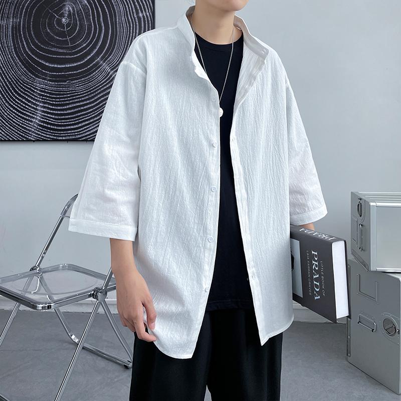 

Men's Casual Shirts Solid Color 2023 Woman Short Sleeve Shirt Oversize Tops Male Clothing, Black