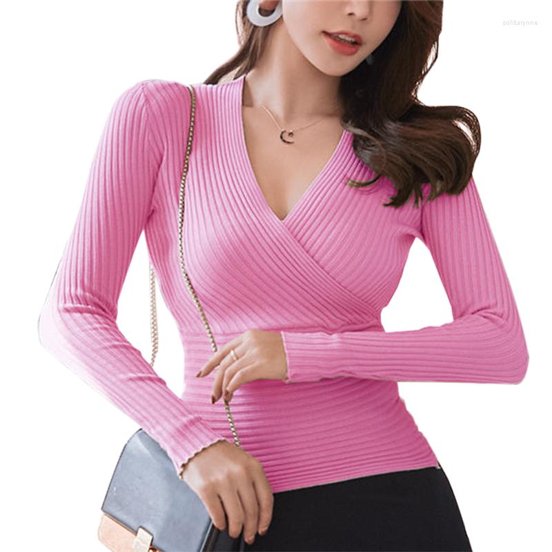 

Women's Blouses Knitting Blouse Women 2023 Autumn Pullovers Ladies Sexy Low-cut Pull Femme Plus Size Well Elastic Woman Shirt, Black