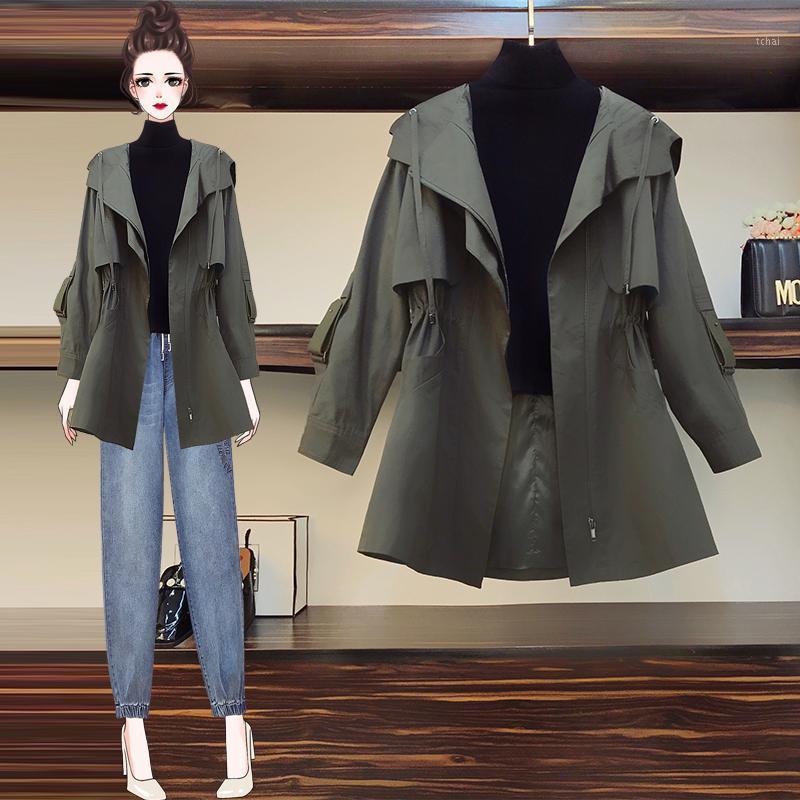 

Women's Jackets Real S 2023 Early Spring Big Size Temperament Korean Fashion Loose Waist Hooded Frock Coat 6637, Black