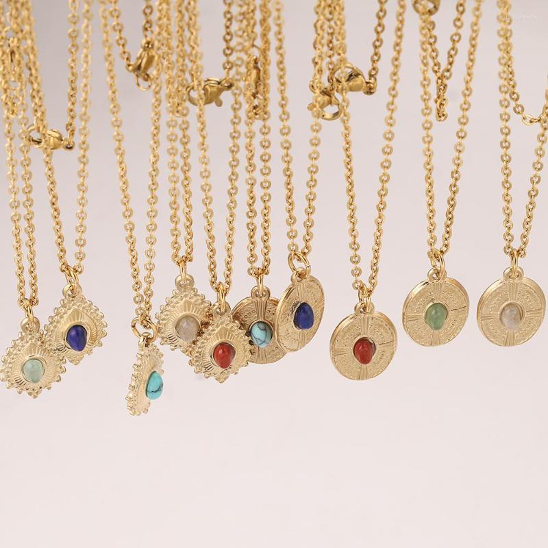 

Pendant Necklaces 18K Gold-Plate Stainless Steel Teardrop Oval Charm Chains Natural Stone Pendants Necklace For Women Jewelry