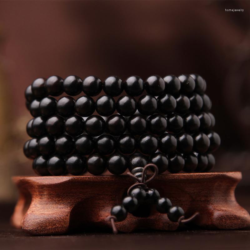 

Strand Indonesia Hand Polished Ebony Beads Bracelet Purple Tan 108 Men And Women