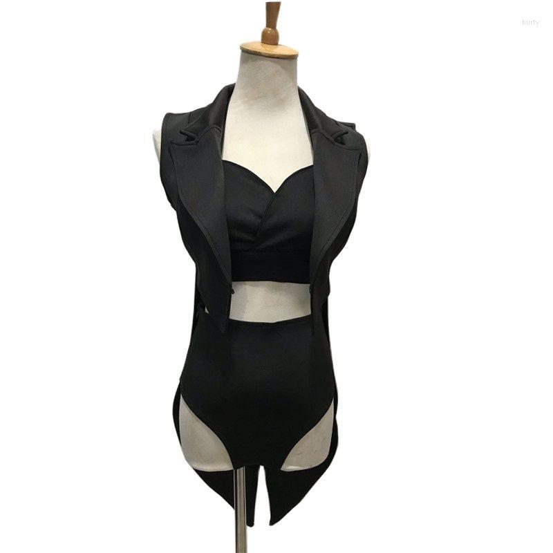 

Stage Wear Female Jazz Dance 3-Piece Set Black Bra Shorts Tailcoat Outfit Sexy DJ Singer Dancer Nightclub Bar Show Costume