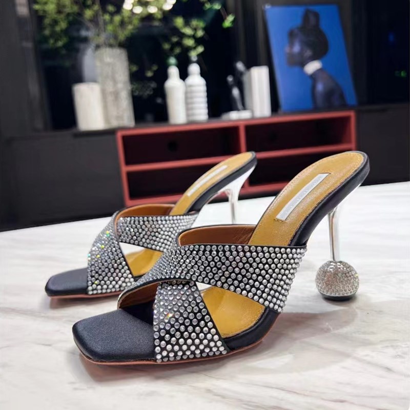 

Aquazzura high heeled Slippers for womens satin sandals Designer Rhinestone studded heel shoe top quality Leather sole sandal 10CM Heels Sandals 35-42, Box