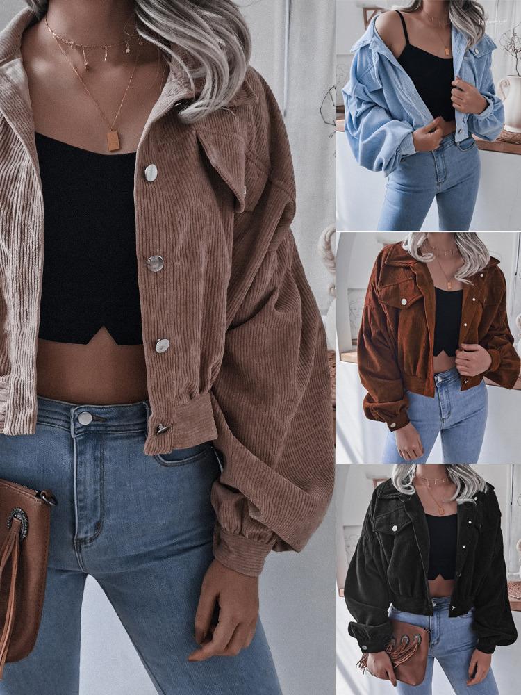 

Women' Jackets Fashion Short Corduroy Women Jacket Coat Solid Color Lapel Single-breasted Long Sleeve Casual Elegant Outerwear Tops, Black