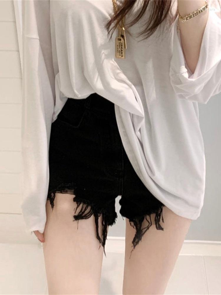 

Women' Shorts 2023 Sweet Korean High Waist Thin Drawing Hole Tassel Solid Color Denim Trend Women Sexy Black N9O3