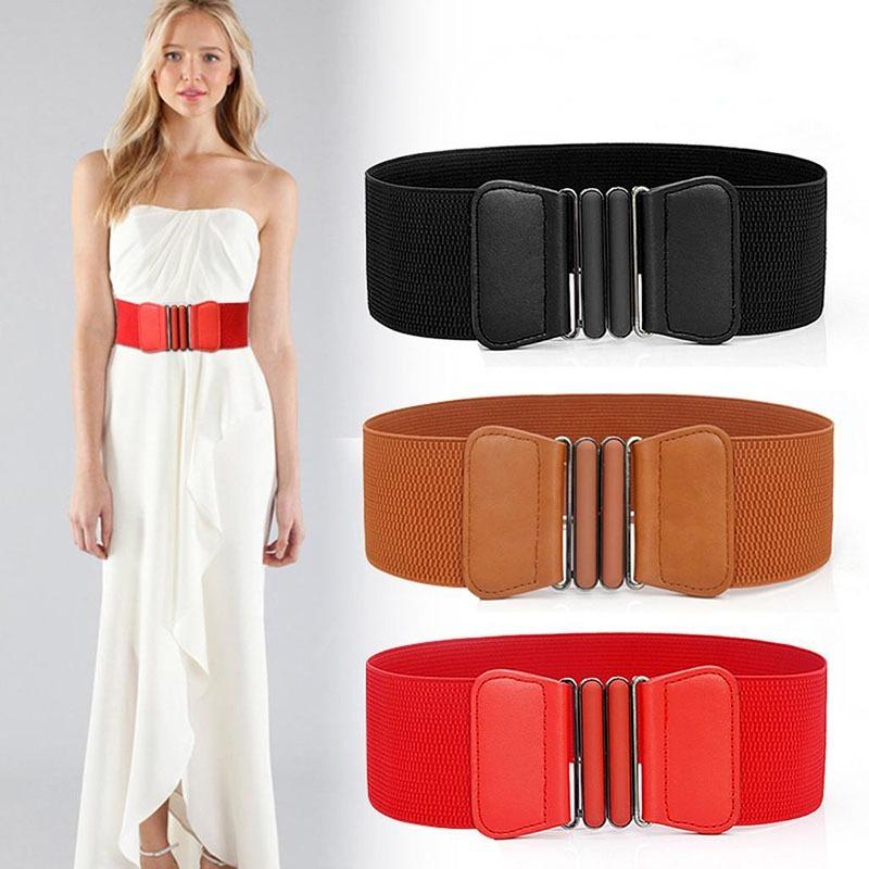 

Belts 2023 Women Dress Wide Girdle Double Buckle Elastic Waistband For Ladies Waist Decorated Straps PU Leather High Corset Belt, White