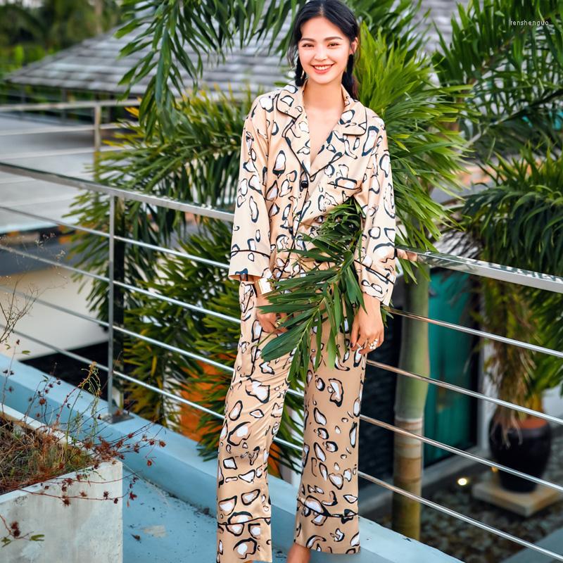 

Women's Sleepwear JRMISSLI Design Pyjamas Women Pajamas Sets 2 Pcs Tops Pants Suit Satin Silk Home Wear For Female Pijama Feminino, Picture color