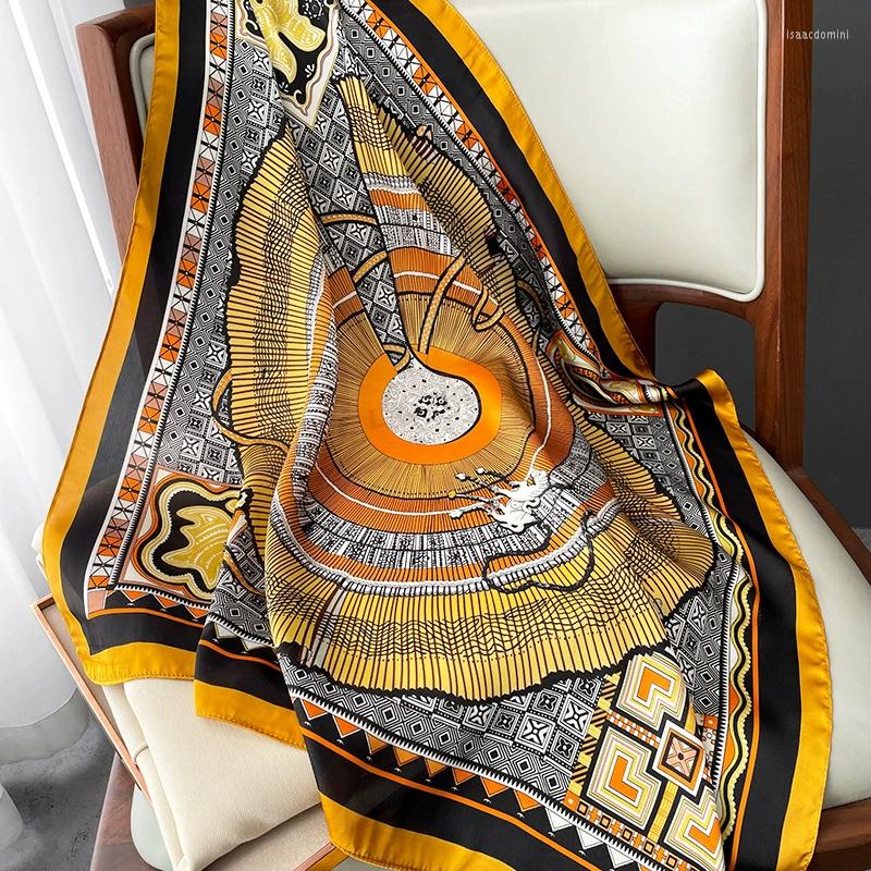 

Scarves Square Headcloth Four Seasons Luxury Kerchief Fashion Print Sunscreen Silk Korean Style Beach ShawlsScarves