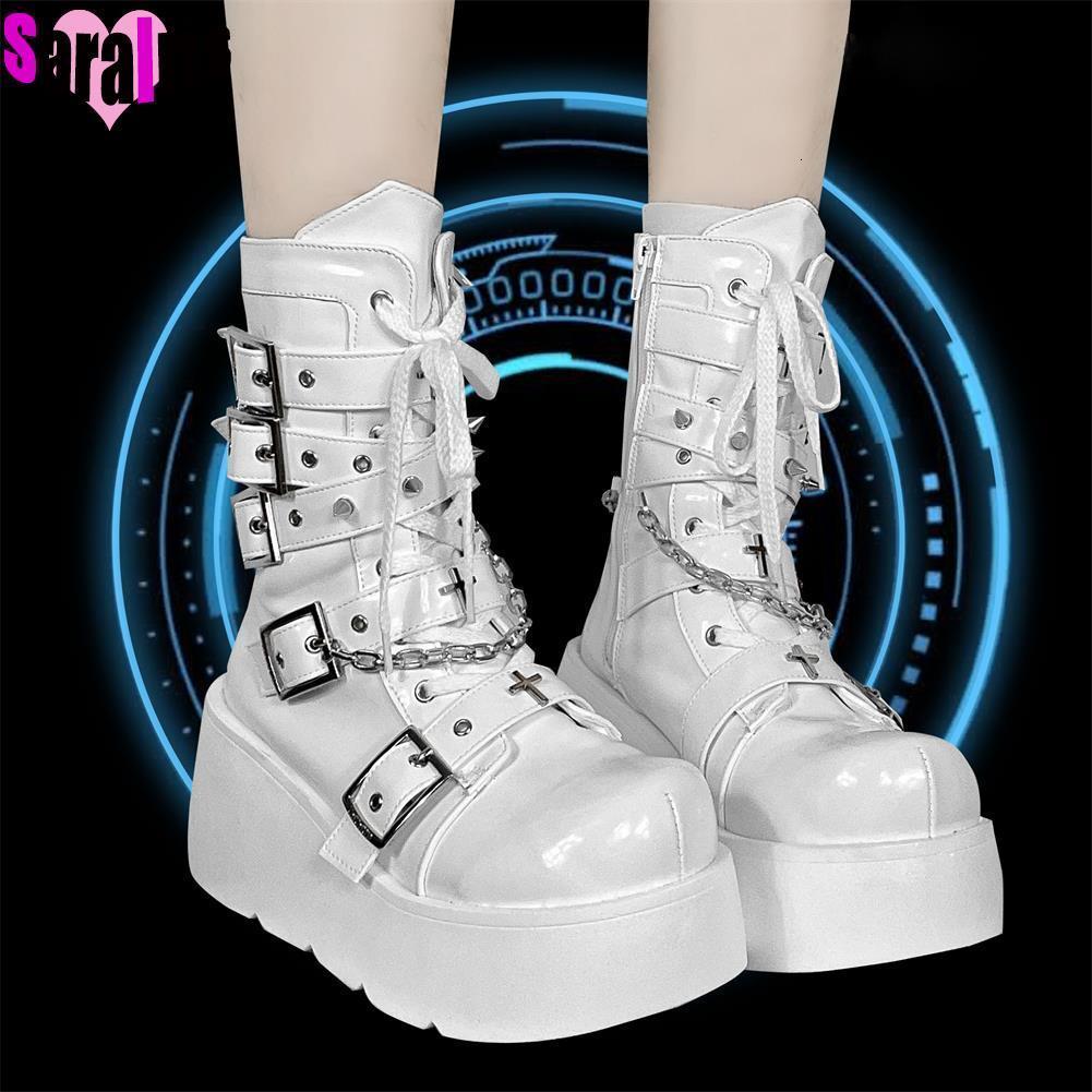 

Dress Shoes Gothic Cute Street Ankle Boots Women Platform Wedges High Heels Buckle Girls Booties Female Punk Lolita Cosplay Shoes For Woman 230225, White style 1
