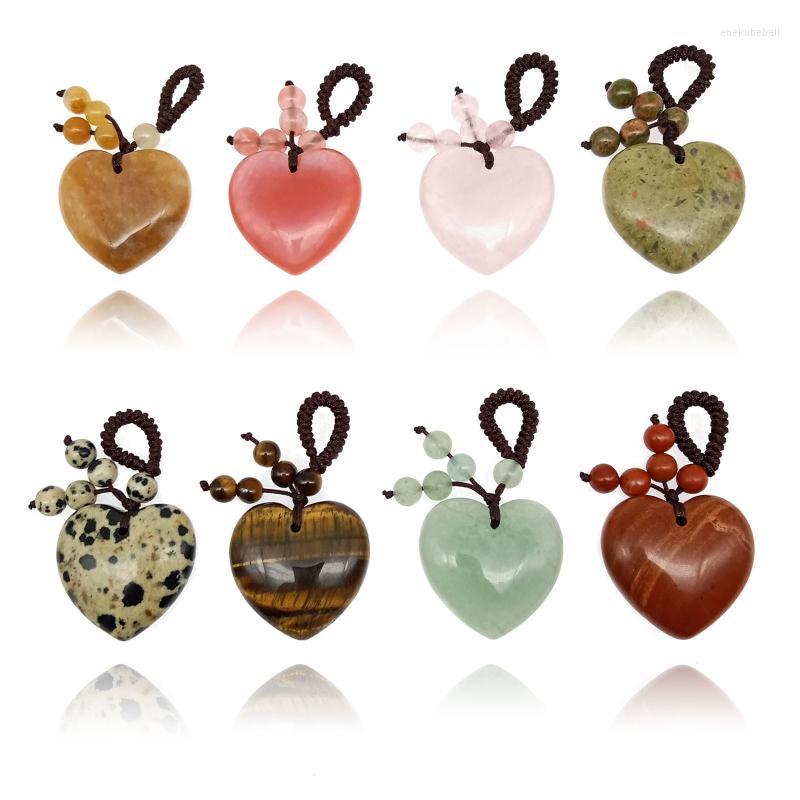 

Keychains Natural Stone Pink Tiger Eye Heart Shape Keychain 30mm Spotted Phone Pendant Charm DIY Necklace Bracelet AccessoriesKeychains