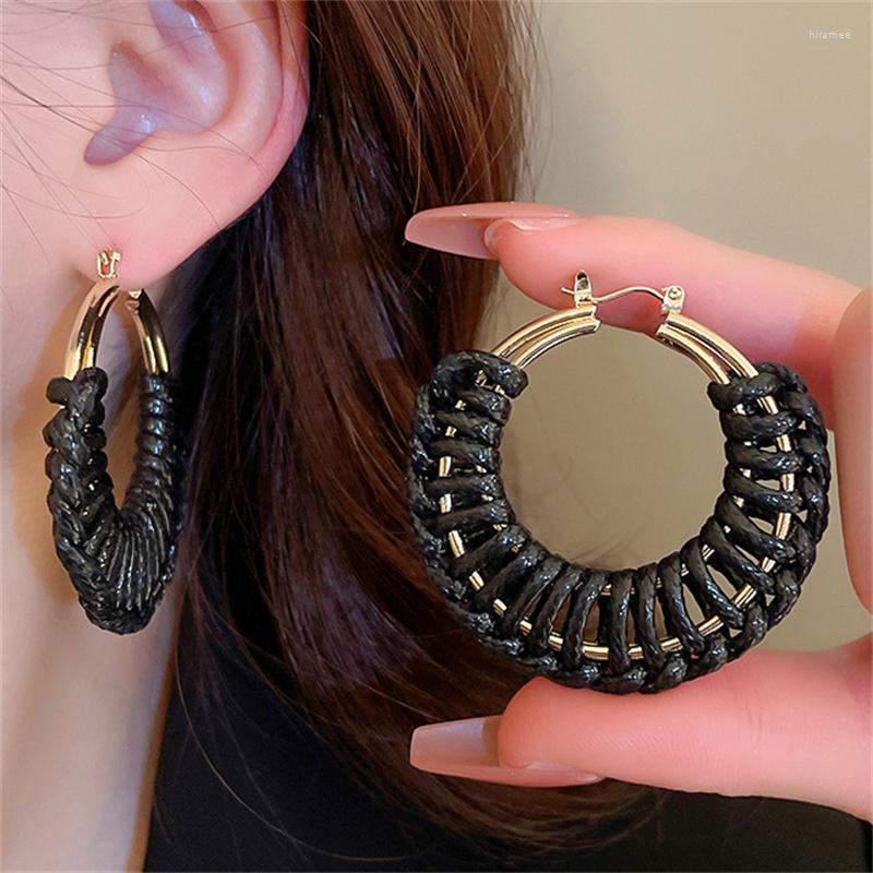 

Hoop Earrings Vintage Handmade Braided Design Wax Circle Black Gold Color Plated For Women Trendy Daily Party Fashion Jewelry