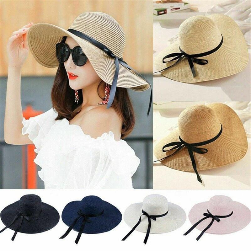 

Wide Brim Hats Women Portable Foldable Big Beach Hat Visors Sun Straw CapWide, Black