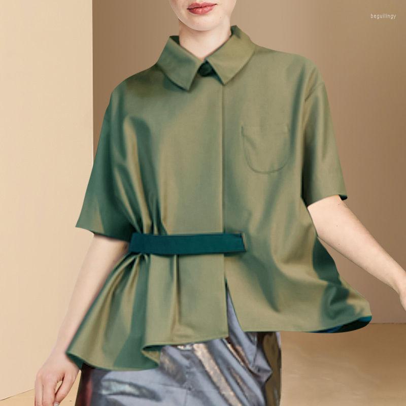 

Women' Blouses European And American Blouse 2023 Summer Short -sleeved Shirt Women Design Sense Niche Loose Casual Wild Top, Green