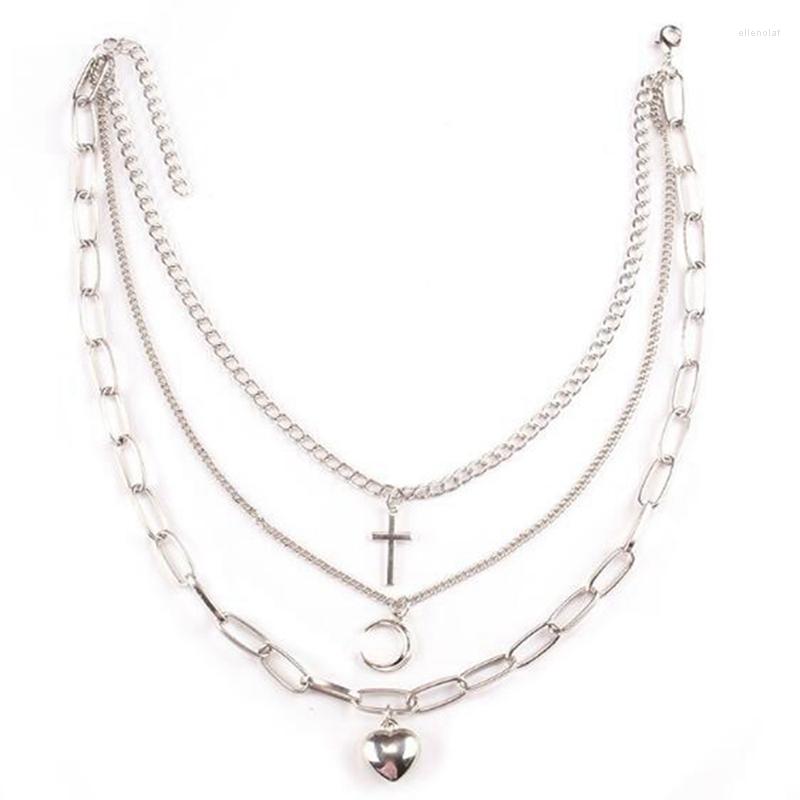 

Pendant Necklaces Multilayer Chain Necklace For Women Men Fashion Jewelry Gothic Cross Moon Heart Choker Punk Hip Hop Gift Bijoux