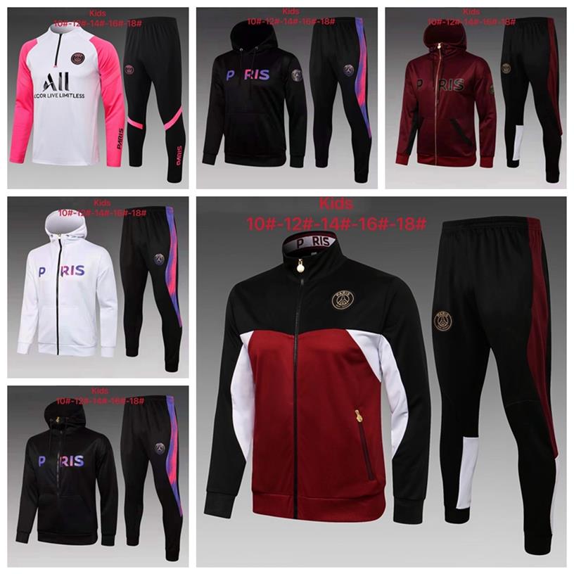 

2122 Kids Paris Full Zip football tracksuits soccer Hoodie training suit MBAPPE jacket kids survetement foot chandal jogging suits233W, 12