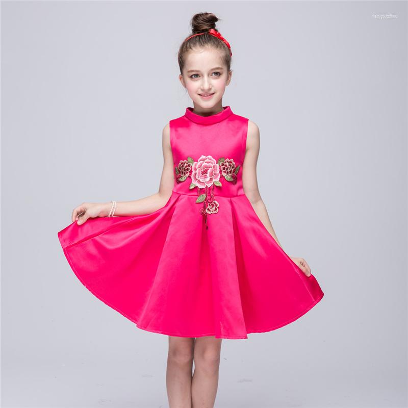 

Girl Dresses Flower Princess Embroidered Bubble Navy Blue & Pink, Hot pink