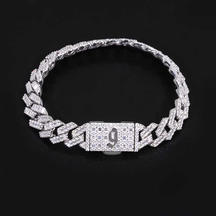 

Hotsale 13mm Wide Gold plated D color Baguettes cut GRA Moissanite diamond Cuban link chain for Mens Rapper Hip Hop Necklace