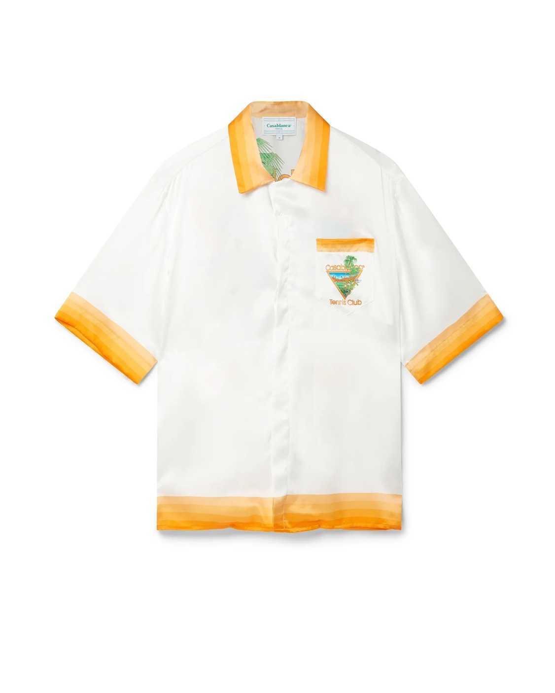 

23SS New Casablanca designer shirt men and women Original Product White Orange Cactus Tennis Court Men' and Women' Hawaiian Short Sleeve Shirt, Short lining