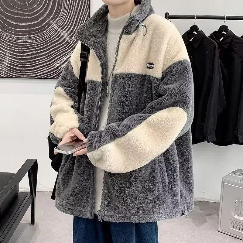 

Men's Jackets 2023 Spring And Autumn Warm Lamb Coats Men's Y2K Fashion Trend Plus Velvet Padded Loose Leisure Splicing Tops