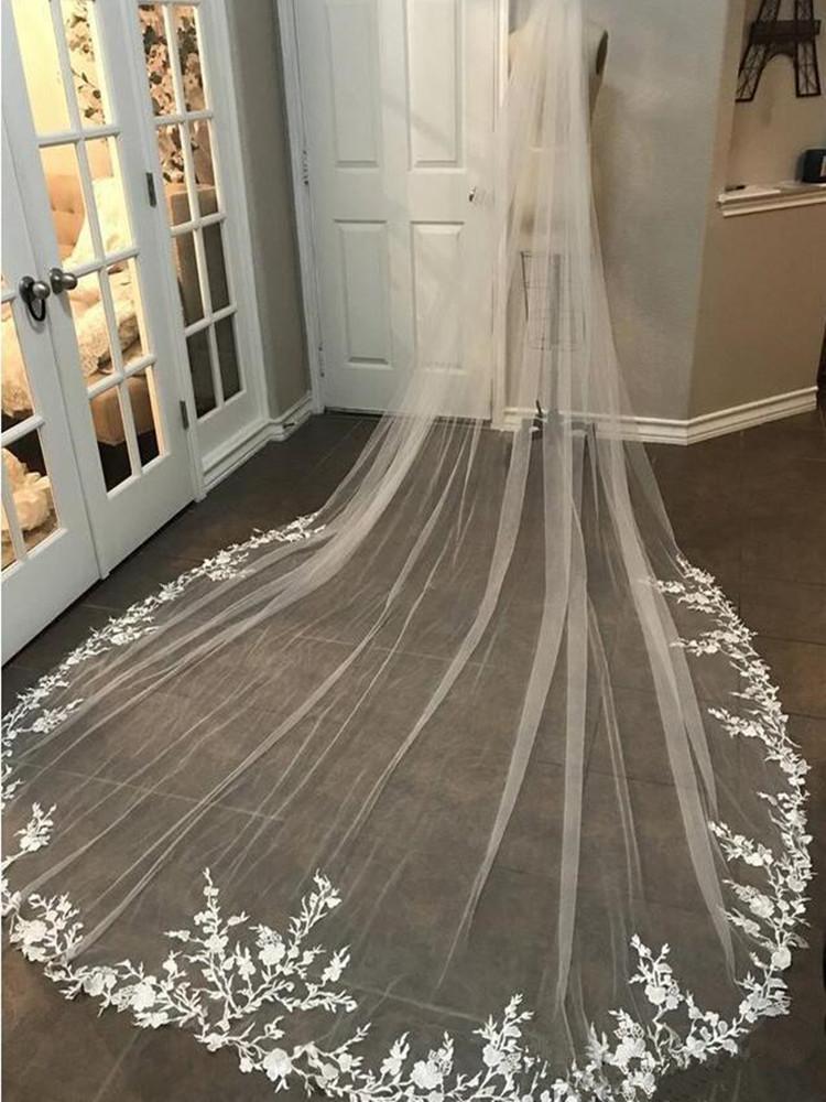

Bridal Veils White Ivory 4 Meters Long Voile Mariage Lace Wedding Veil Tulle With Comb Bride Accessories Veu De Noiva